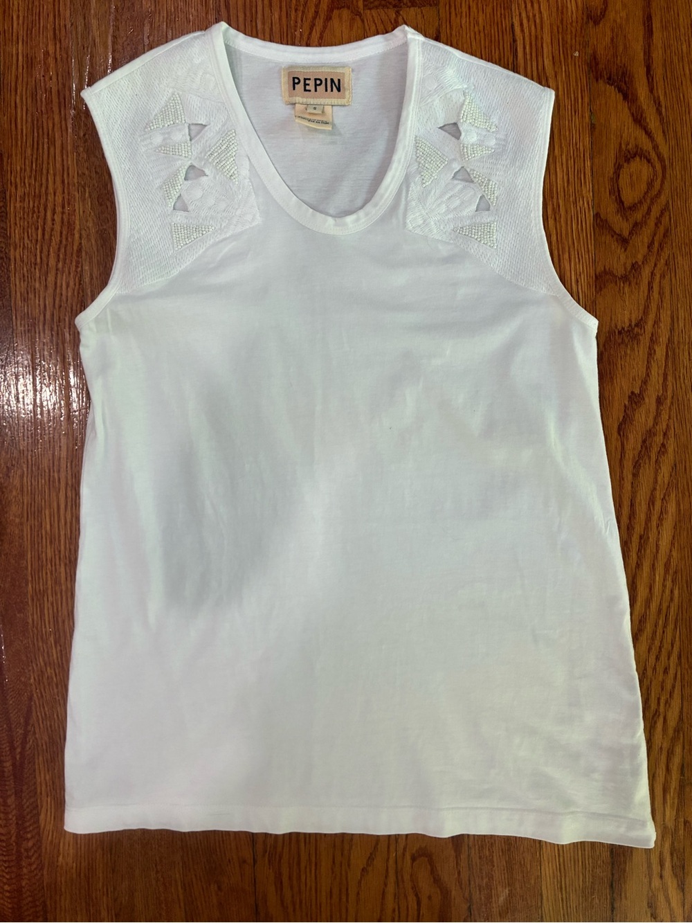 Pepin White Sleeveless Tank with Embroidered Shoulder Detail